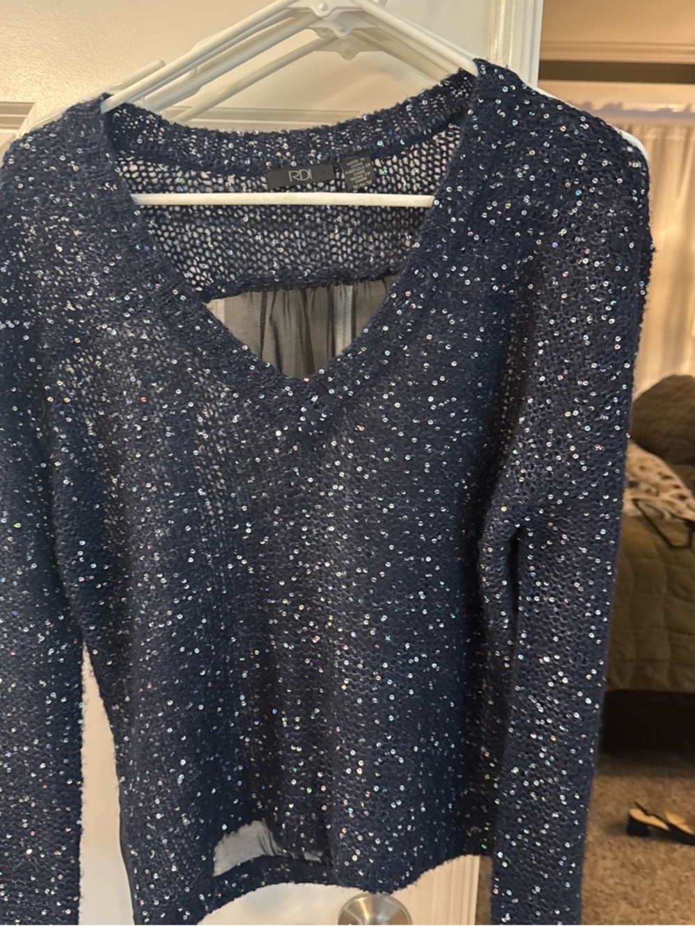 Navy Sequin Knit Top - Sparkle Detail